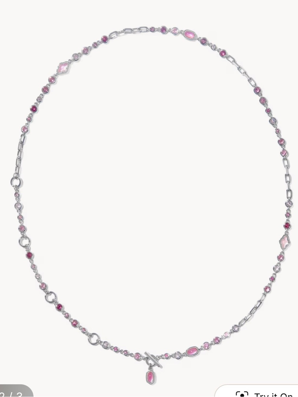 NWOT Kendra Scott Mini Elisa Abbie Silver Convertible Necklace w Pink Stones